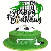 1 件足球蛋糕装饰生日快乐标志足球运动员蛋糕装饰运动主题男士生日派对用品 - 黑色 - 查看 16