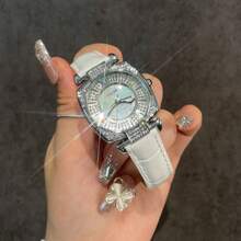 1 szt. damski, luksusowy, w pełni opalizujący, wodoodporny zegarek kwarcowy z kryształkami, odpowiedni na co dzień, na imprezę i święta