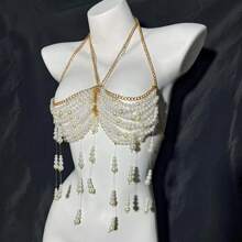 Fashionable Sexy Fringe Faux Pearl Nightclub Party Necklace Beach Vacation Bikini Chain