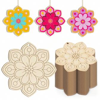 10/20pcs Wooden Flower Ornaments To Paint Easter Spring Decoration Cutouts Unfinished DIY Blank Unfinished Christmas For Home Crafts Hanging