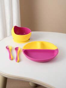 4件套个性化定制姓名硅胶婴儿餐具套装，吸盘碗、训练勺、叉子，彩色餐盘，定制撞色婴儿餐具，返校季冬季礼物创意，男女宝宝情人节礼物，多功能，装饰性，字母，时尚，现代，色彩缤纷，可爱，休闲，定制，个性化，独特，个性化定制，送给他的理想礼物，送给她的理想礼物，圣诞节礼物用品，旅行收纳包 - 彩色 - 查看 19