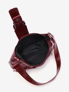 Y2K Vintage Soft Distressed Leather Motorcycle Bag With Rivet, Buckle, Pleated Cloud Decor, Shoulder/Underarm Bag, Suitable For Work, Commute, Date, Party