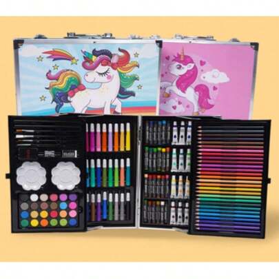Zestaw pędzli do malowania dla dzieci w aluminiowym pudełku 145 szt./zestaw pędzli do malowania dla dzieci w dwuwarstwowym aluminiowym pudełku/artykuły piśmiennicze kolorowe długopisy graffiti długopisy akwarelowe/akwarele długopisy kredki artykuły artystyczne powrót do szkoły