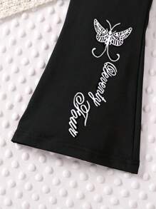 Pantalones con estampado de mariposa para niñas, nuevos pantalones largos para niñas jóvenes, pantalones acampanados para niñas, estilo de moda coreano, adecuados para primavera y otoño