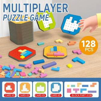 1pc Children's Intelligence Puzzle, 108pcs Puzzle Board + 20pcs Question Cards, Multi-Player Interactive Battle Intelligence Puzzle - Game Building Blocks Puzzle, Children's Cartoon Multi-Color, Exercising Thinking, Logic And Spatial Imagination Toy, Thanksgiving, Christmas, Birthday Gift (Some Accessory Colors Are Random)