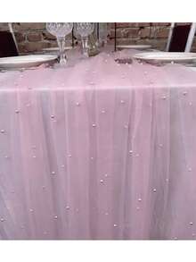 1 pieza de tela de tul con perlas, decoración de velo de boda, decoración colgante de pared para fiesta de boda, decoración de mantel