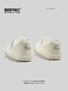 BEIER 1 双撞色学院风仿皮钩环休闲鞋，一脚蹬，适合春秋季户外穿着，女士运动鞋 - 米色 - 查看 4