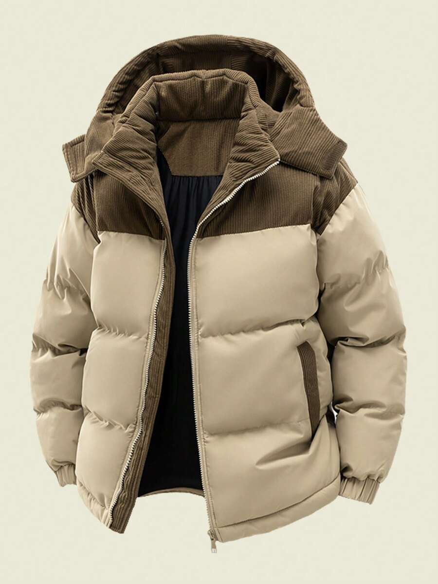 1pc Men's Outdoor Thick Hooded Jacket, Solid Color, Autumn/Winter,Fleece