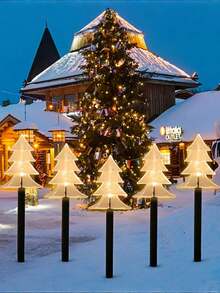 1 Pack Of 5 Solar Powered LED Christmas Tree Path Lights - Warm White, 5-Pointed Star/Snowflake Design, Outdoor Waterproof Holiday Decor, Auto Solar Charging During Day, Auto Lighting At Night, Ground Lighting, Easy Installation, No Wires Needed, Ideal For Winter Parties, Home, Pathways, Gardens, Walkways, Patios, Planters, Sidewalks, Christmas, Holidays, New Year, And Lawn Ambiance Lighting