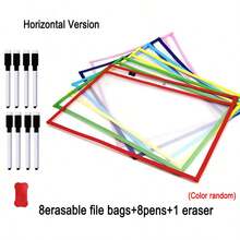 BELLKIDS 6/12 Transparent Double-Sided Erasable Dry Erase Bags With 8-Color Pens, Hanging Writing File Bags, Colored Graffiti And Painting Bags, PVC Storage Bags, Literacy Games, Interactive Props, Perfect For Classrooms, Families, Student Stationery, And Teaching Tools.