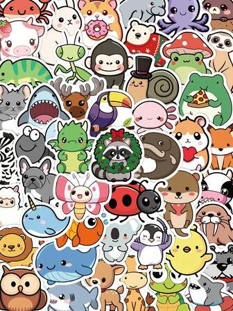YWWBLD 100pcs Cartoon Critter Collection Stickers Second Bullet Laptop Luggage Skateboard Guitar Room Desktop Decoration Diy Graffiti Stickers