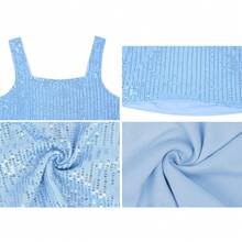 Women's Sequin Square Neck Tank Top With Sleeveless Design And Cropped Fit - Blue - Blue - View 5