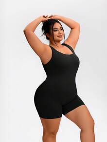 TCVC Tuta senza maniche con schiena scoperta, in taglie comode per donne, in tessuto traspirante e confortevole, con controllo addominale e alta elasticità per uno slimming effetto, in maglia traspirante e amichevole per la pelle, di stile europeo e americano, adatta per passeggiate all'aperto, shopping, viaggi, ufficio, versatile - nero - Visualizzare 9