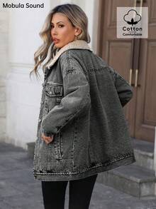 Mobula Sound# Casual Sporty Fashion Middle Eastern Women's Blue Y2K Student College Jacket With Thermal Lined, Suitable For Spring Autumn & Winter