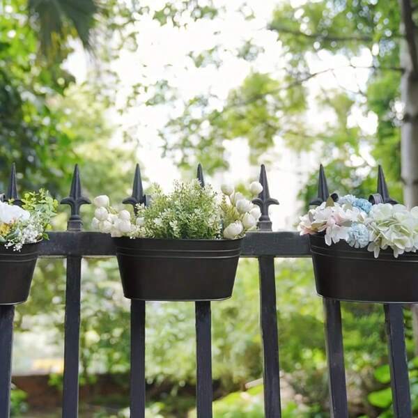 6pcs Metal Hanging Flower Pots With Removable Hooks - Multipurpose Indoor/Outdoor Planters For Railings, Fences, Windows - Rustic Style Gardening Containers