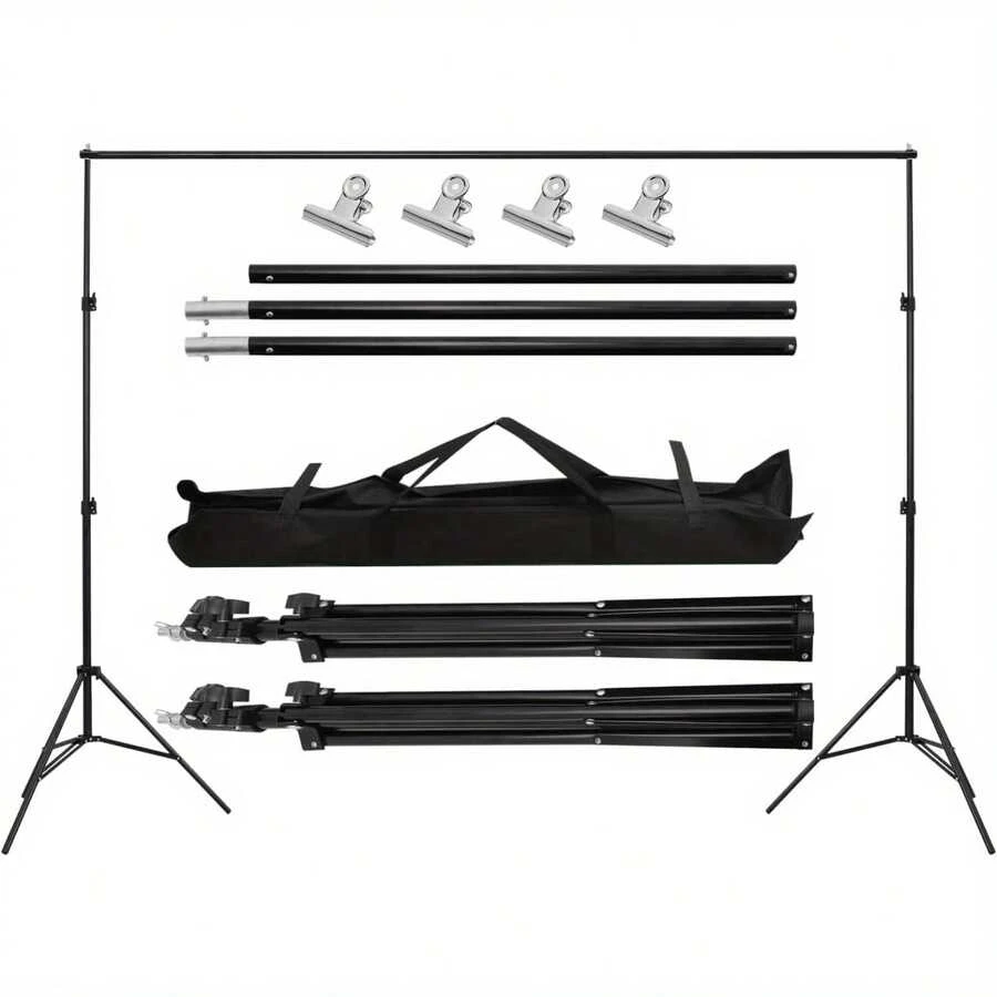 Backdrop Support Kit 2x2m/6.5x6.5ft Portable Adjustable Background Stand Backdrop Support System Kit With Carry Bag For Party Wedding Video Photography - black- - View 1
