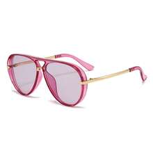 1 件女士复古简约大框时尚眼镜，适合海滩和旅行，春夏飞行员形状太阳镜 - 透紫色 - 查看 3