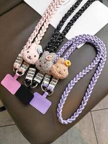 1 件可爱兔子手机挂绳，三股编织，三重，长斜挎带，毛绒兔子玩偶吊坠，时尚编织肩带，适合送给母亲、家人、朋友、生日、节日的手机挂饰、手机链的礼物 - 彩色 - 查看 2