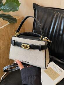 Fashionable Casual Versatile Portable Shoulder/Crossbody/Handheld Contrasting Color Women Small Square Bag - Black - View 8