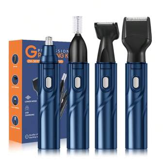 GERTZY 4-In-1 Grooming Kit, USB Rechargeable Electric Nose Hair Trimmer, Men's Ear And Nose Trimmer, Beard Trimmer, Eyebrow Trimmer, Sideburns Knife, Painless Eyebrow And Facial Hair Removal Device, Nose Hair Shaver For Women And Men
