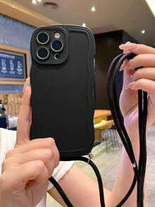 1 个白色波浪边柔软 TPU 斜挎手机壳 + 1 个尼龙伸缩挂绳，适用于 17/17 Air/17 Pro/17 Pro Max/16/16 Pro/16 Plus/16 Pro Max/15/14/13/12/11，柔软 TPU 防震全覆盖手机保护壳 - 黑色 - 查看 6