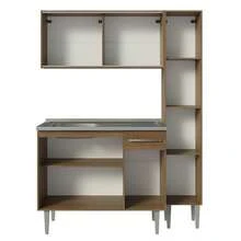 Compact Kitchen Cabinet 137cm With Steel Countertop Emilly Madesa 08 Rustic Color - Brown - View 7