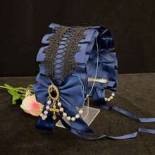 1pc Lolita Style Girl Faux Pearl Bow Lace Headband + Cute Countryside Themed Headpiece Ribbon Maid Headdress, Suits 2D Lolita Halloween