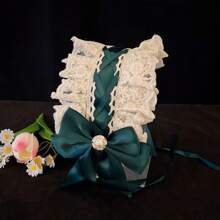 1pc Lolita Style Girl Faux Pearl Bow Lace Headband + Cute Countryside Themed Headpiece Ribbon Maid Headdress, Suits 2D Lolita Halloween