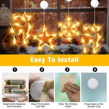3 Stücke - Warmgelbe Weihnachtsfensterbeleuchtung - Weihnachtsdekoration, LED-Saugnapfleuchte mit Weihnachtsglocken, Rehform, Pentagrammsternform, Schneeflockenform, 7.8*6.3 Inch, batteriebetrieben, geeignet für Innen- und Außenweihnachtsbäume, Kamine, Fenster, Raumdekoration, Weihnachtsdekoration, Weihnachtsdeko Zuhause, Weihnachtsgeschenke, Weihnachtsbaumschmuck, Weihnachtsornamente für Baum (ohne Batterie) - Verschiedenfarbig - Übersicht 3