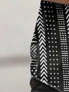 男士大码休闲复古数码印花短袖衬衫，时尚百搭夏季沙滩上衣 - 黑色 - 查看 4