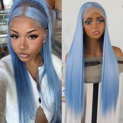 13x6 Free Part Lace Front Wigs 180% Full Density Lace Front Wig Synthetic Pre Plucked Glueless Replacement Wigs Long Silky Straight Hair HD Lace Frontal Wigs Natural Hairline Lace Closure Wigs For Fashion Women Girls Daily Party Use Ready To Wear 26 Inch