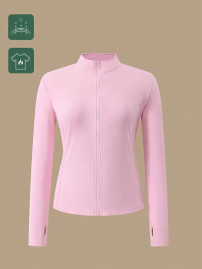 1 قطعة جاكيت لياقة بحجم كبير للنساء مناسب لجميع المواسم مع فتحة للإبهام، مناسب للركض واليوغا، باللون الوردي للربيع
