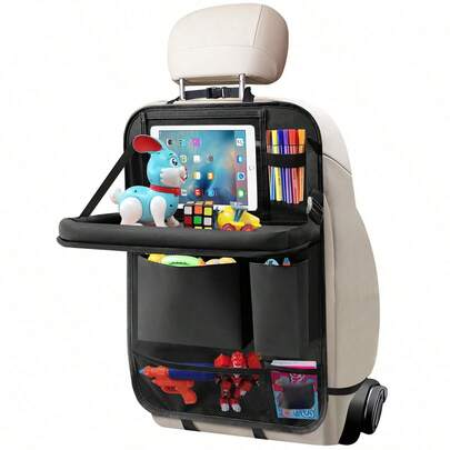 1pc Car Backseat Organizer With Foldable Table Tray, Multi-Pocket Storage Bag With Dual Mesh, Adjustable Strap & Cup Holders – Perfect For Travel Essentials, Tablets, Books, And Accessories, Vehicle Accessory Holder | Sleek Design | Organizer For Women Storage Organizer Travel Holiday Essential Fall Decor Autumn Halloween