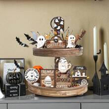 9Pcs/Set Halloween Tiered Tray Decor Set Coffee Ghost Decorations Wooden Mini Signs Rustic Table Centerpieces Farmhouse Decor For Home Kitchen Table Farmhouse Thanksgiving Holiday Decor Supplies(Without Tray) Home Decor Halloween Decor Room Decor