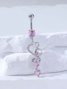 1 件奢华长款铜材质锆石心形肚脐环，适合女性生日派对