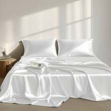 4/6 Pieces Solid Satin Luxury Sheet Set With 1*Flat Sheet,1*Fitted Sheet,4*Pillowcases Without Core,Luxury Silky With Natural Sheen,Elastic 14" Pocket Fits Up To 16" Mattress,Soft Comfortable Breathable Bedding Mattress Protector Set,All-Season Elegant Home Textile For Full-Queen-King-California King Size,Ideal Festive Celebrations Holiday Gift For Bedroom Decor - Trắng - Xem 2