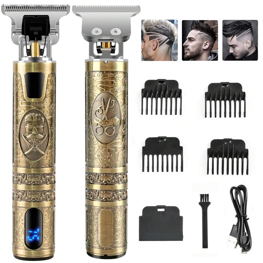 JINER 1 Pieza Cortadora de Pelo Eléctrica Recargable, Kit de Aseo y Corte Profesional, Recortadora de Patillas con Cuchilla en T, Cortadora de Pelo Inalámbrica Resistente al Agua para Barba, Bigote y Body, Regalos para Hombres