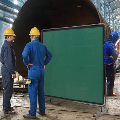 Welding Screen With Frame 6' X 6' Welding Curtain Screen On 4 Wheels Green