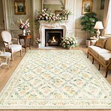 8x10 Area Rugs Living Room: Floral Washable Vintage Large Soft Boho Non-Slip Indoor Floor Stain Resistant Carpets Bedroom, Dining Room, Farmhouse, Nursery, Home Office - Beige/Multi - 米色/多色 - 查看 1