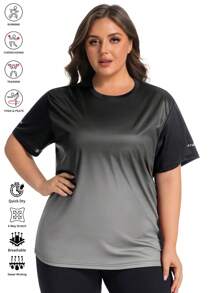 1pc Women's Plus Size Gradient Color Digital Print Loose Fit Plus Size Short Sleeve T-Shirt, Suitable For Sports, Running, Yoga, Gym, Outdoor, Casual, Vacation, Round Neck Pullover, 0XL 1XL 2XL 3XL 4XL