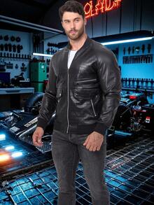 男士鳄鱼纹多拉链口袋棒球领摩托车休闲户外夹克，情侣款时尚休闲摩托车夹克，骑行和户外活动防风外套