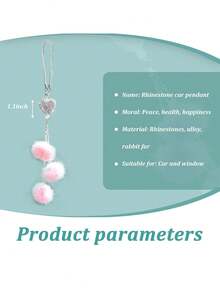 1pc Rhinestone Decorated Car Rearview Mirror Pendant Fluffy Ball Car Hanging Decor, Heart-Shaped Fluffy Ball Rhinestone Pendant Car Interior Accessory - one-size - View 5