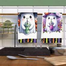 2/4/6/48pcs Halloween Ghost Themed Print Kitchen Towels, High Absorbency Dish Cloths, Ideal For Cooking, Baking, Kitchen And Bathroom Use