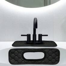 NEWBathroom Sink Splash Guard OvalHole RectangleHole: AHA HOMEWARE Faucet Mat For Bathroom Sink Oval Base Bathroom Sink Water Splash Guard Centerset Rectangle Base Black
