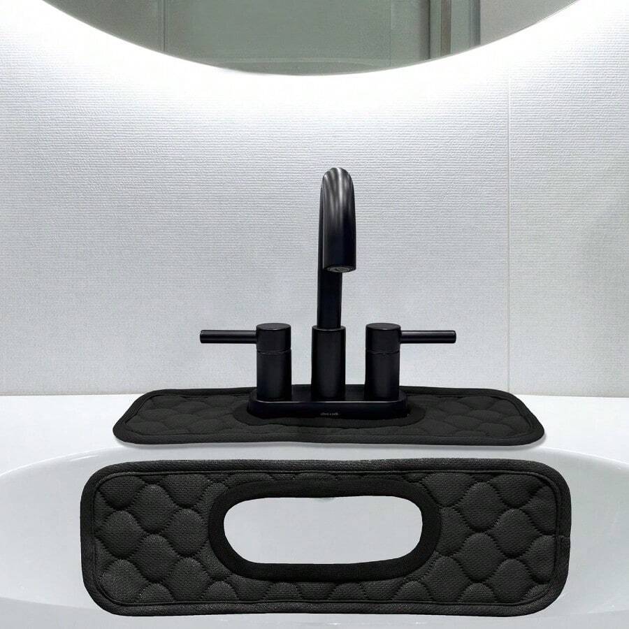 NEWBathroom Sink Splash Guard OvalHole RectangleHole: AHA HOMEWARE Faucet Mat For Bathroom Sink Oval Base Bathroom Sink Water Splash Guard Centerset Rectangle Base Black