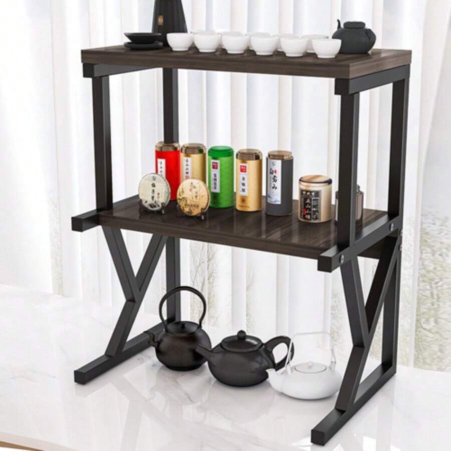 2/3 Tier Microwave Rack - Kitchen Corner Shelf For Oven, Storage Holder - Black - View 1