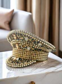 1 件闪亮涤纶蒸汽朋克水钻船长帽，男女通用，军帽，万圣节服装，适合单身派对、角色扮演、圣诞节、狂欢节、酒吧、单身派对