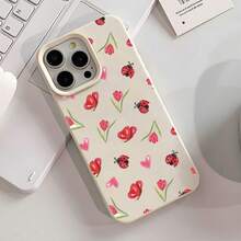 Tulip And Seven Star Ladybug Pattern Fashionable Large Hole Phone Case With Concave And Convex Texture On The Surface Of UV Printing Technology, 360 Degree All-Round Protection Compatible With Iphine 16 15 14 13 12 11 Series Smartphones Birthday Gift