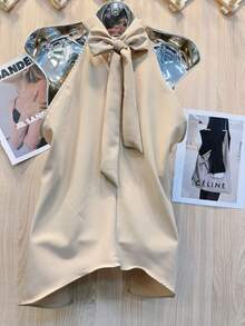 Women's Cropped Blouse With Tie At The Neck - Beige - View 2