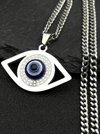 Islam Hamsa 邪恶蓝眼项链不锈钢土耳其眼链
